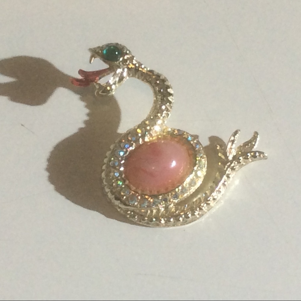 Snake Brooch Pink Green Stone Rhinestones Jewelry